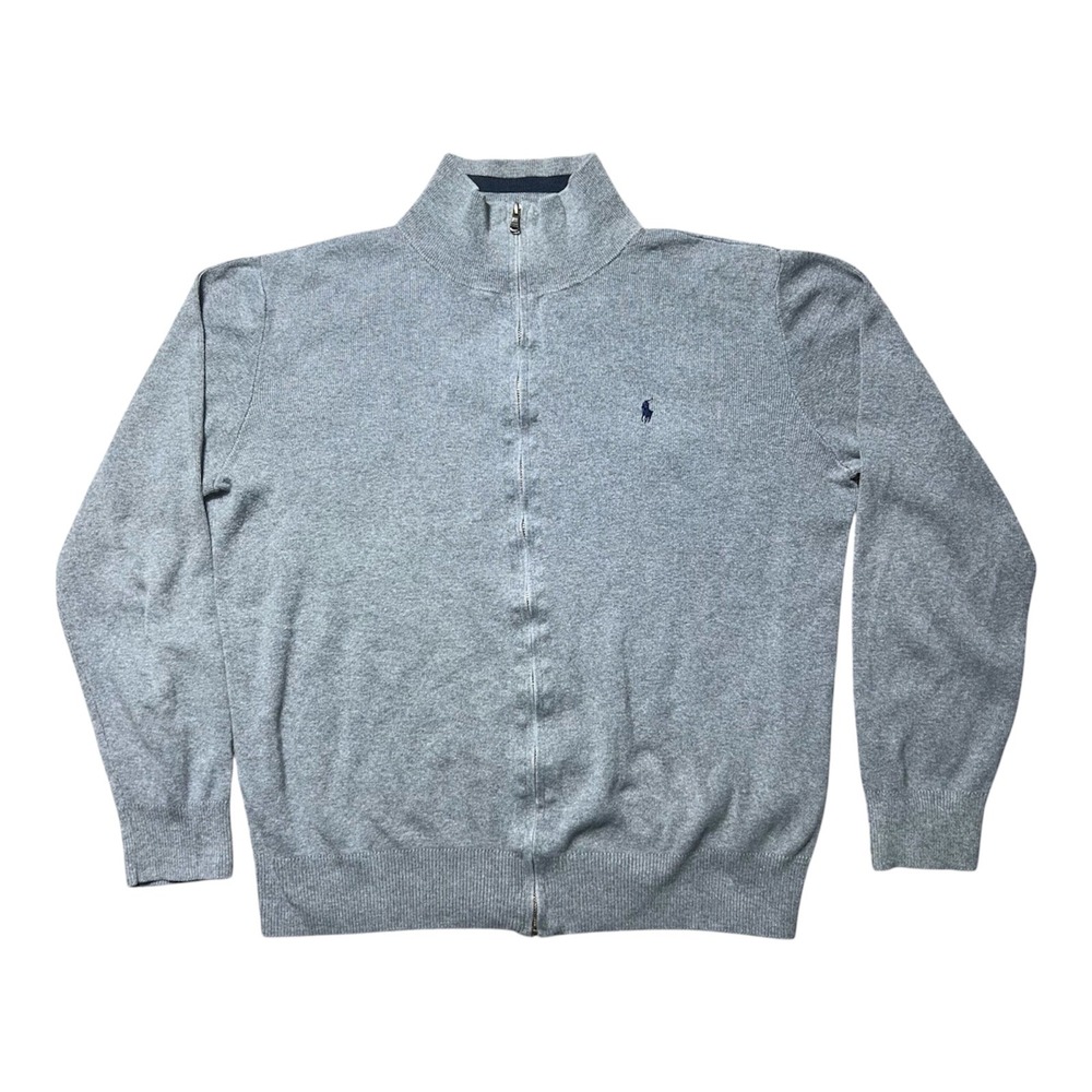 Polo Ralph Lauren Kids XL 18-20 Gray Full Zip Mock Neck Sweater Pony Logo